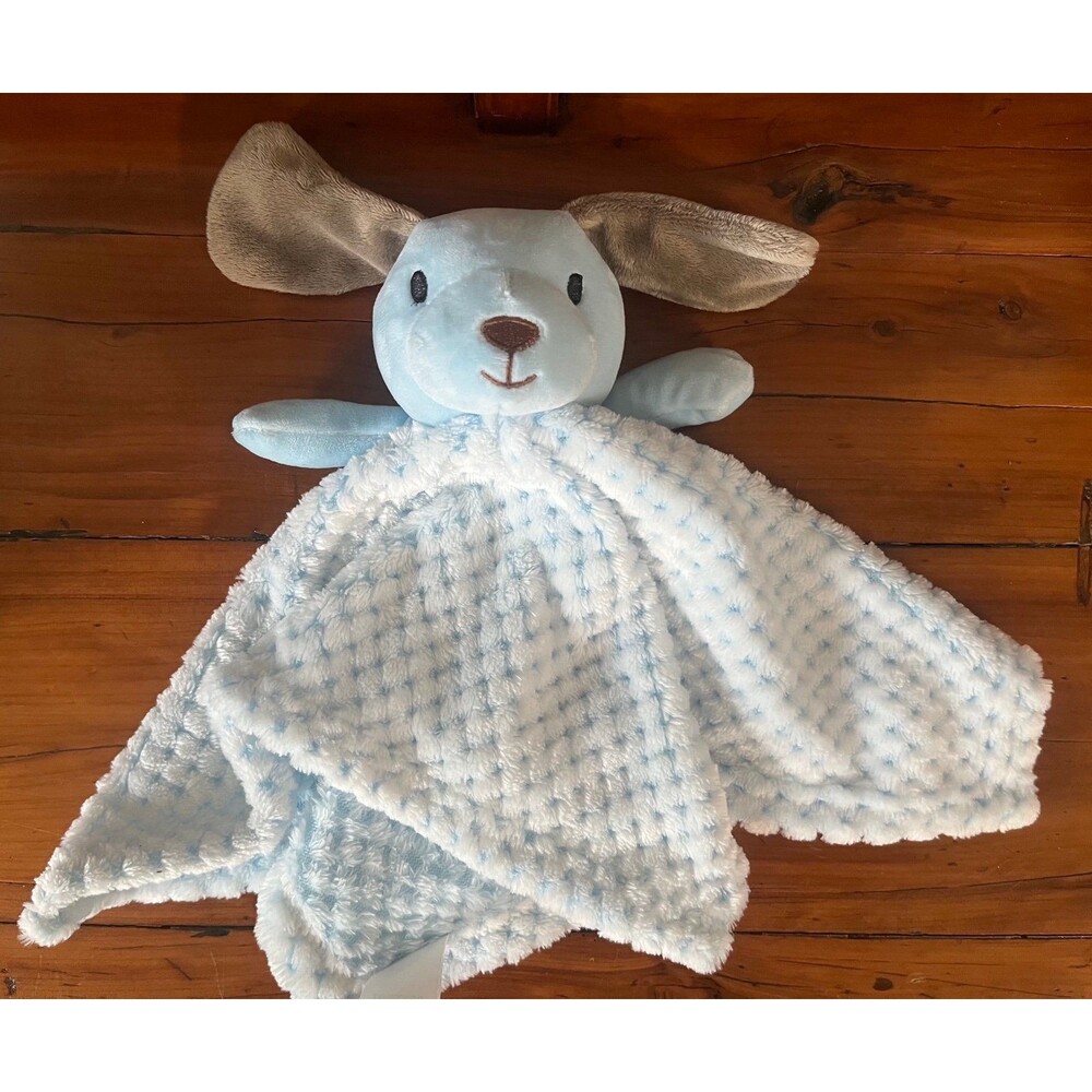 Okie Dokie Blue Puppy Dog Lovey Security Blanket for Baby